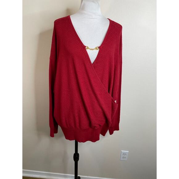 89th + Madison Tops - 89th + Madison 2 in 1 Sweater Size 3X Fireclay Red Pullover Gold Trim NWT